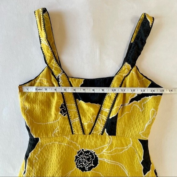 Anthro Moulinette Soeurs Brighter Seasons Mustard Floral 100% Silk Dress -Size 0 - Picture 10 of 11